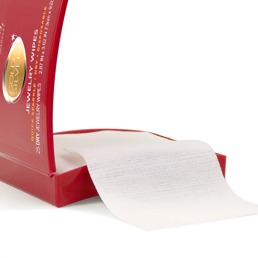 Gold & Silver Jewelry Cleaning Wipes, Red Compact, 25Ct Dry Disposable Wipes Clean and Polish Gold and Silver Jewelry