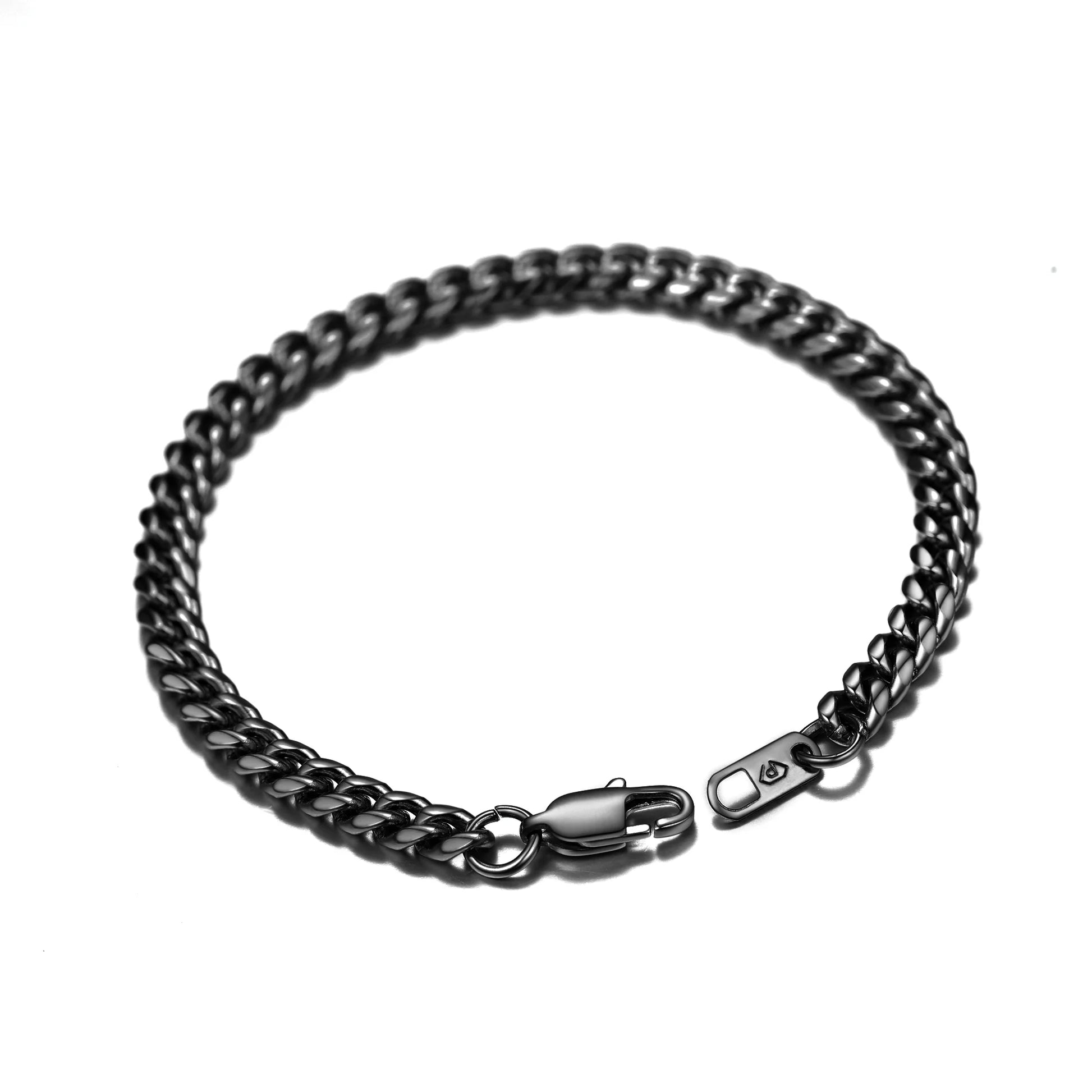 Cuban Link Black 4.8MM Wide Chain Bracelets Trendy Mens Women Jewelry Gift Adjustable, 16" Length